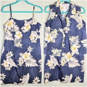 Vintage Hawaiian Blue Floral Strappy Dress w/Shirt Hibiscus Pacific Legend MED/L